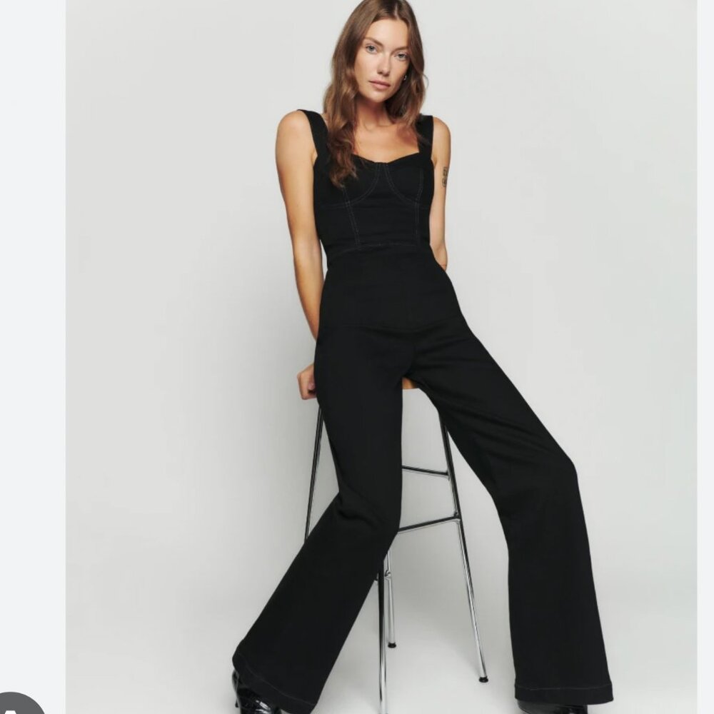 Nikki Bustier Denim Jumpsuit Reformation